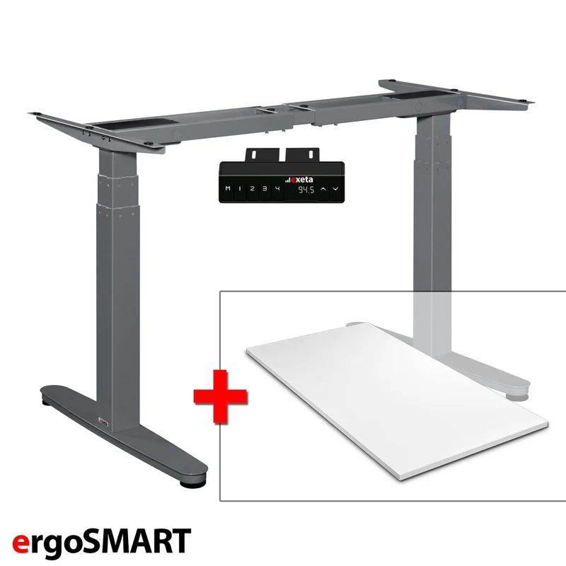 Spar-Bundle ergoSMART grau + Tischplatte weiss 120x75x2,5cm