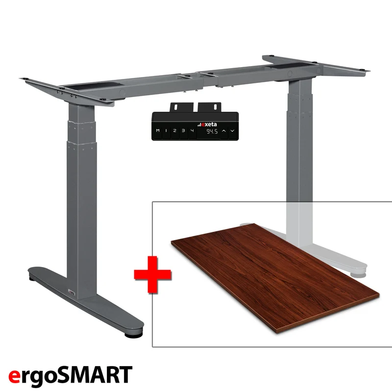 Spar-Bundle ergoSMART grau + Tischplatte nussbaum 120x75x2,5cm