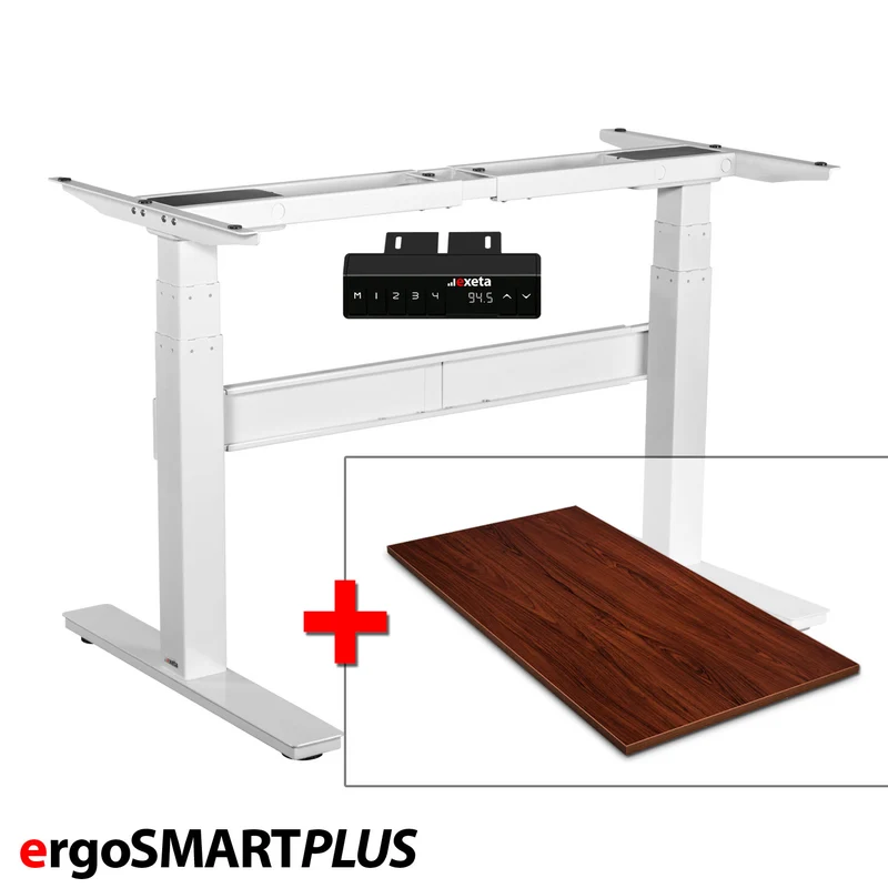 Spar-Bundle ergoSMARTPLUS weiss + Tischplatte nussbaum 120x75x2,5cm