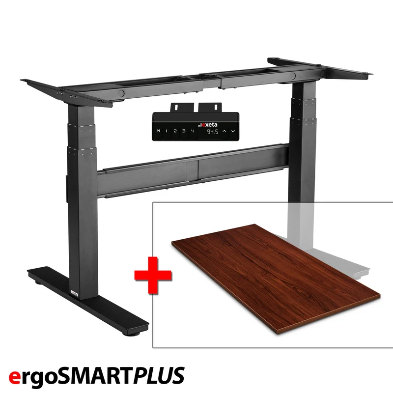Spar-Bundle ergoSMARTPLUS schwarz + Tischplatte nussbaum 150x75x2,5cm
