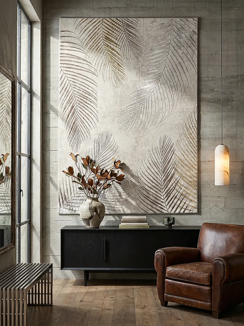 Kurzflor-Teppich Metallic-Palmblätter Glamour - Polyester, 9 mm Gesamthöhe