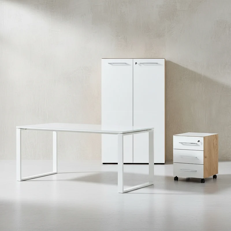 Büro-Set 3-teilig | Schreibtisch, Schrank, Container | Glasfront
