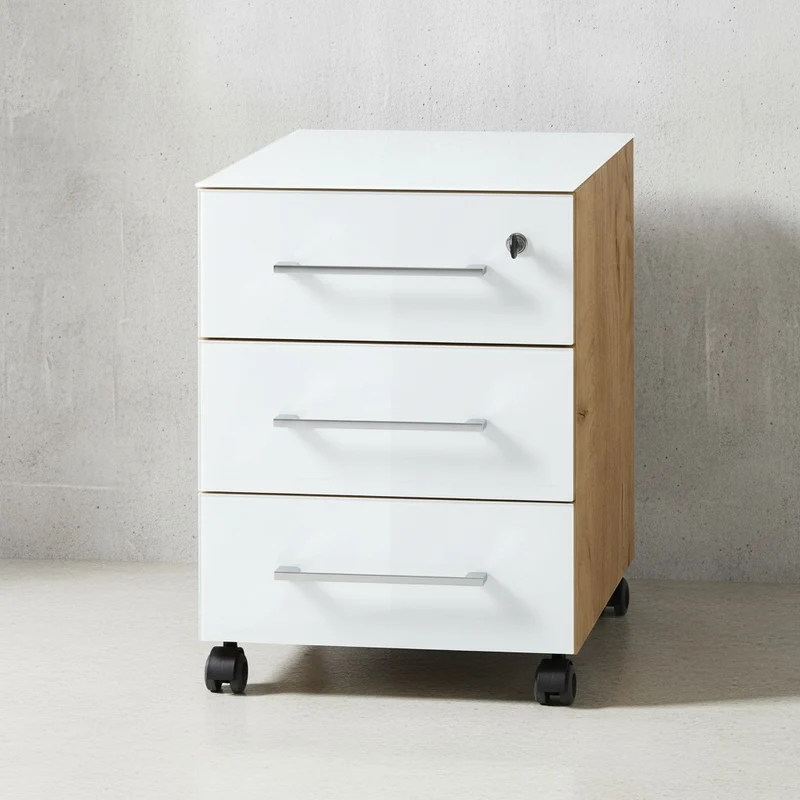 Rollcontainer 40x50x55 cm | Glasfront Soft-Close Abschließbar
