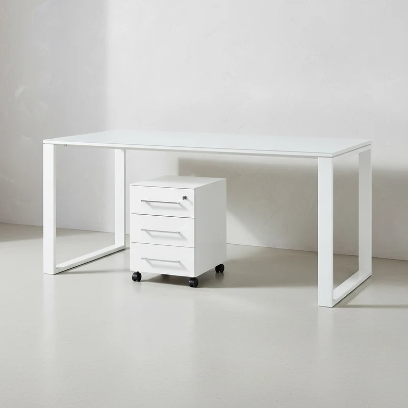 Schreibtisch-Set 160x80 cm | Glasplatte & Container