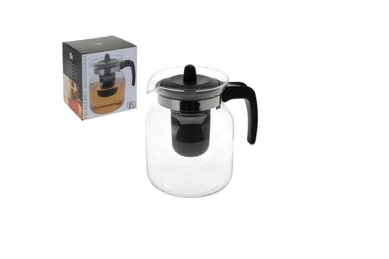 Glas Teekanne 1,5L mit Teesieb Borosilikatglas Teekanne Brüher Schwarz