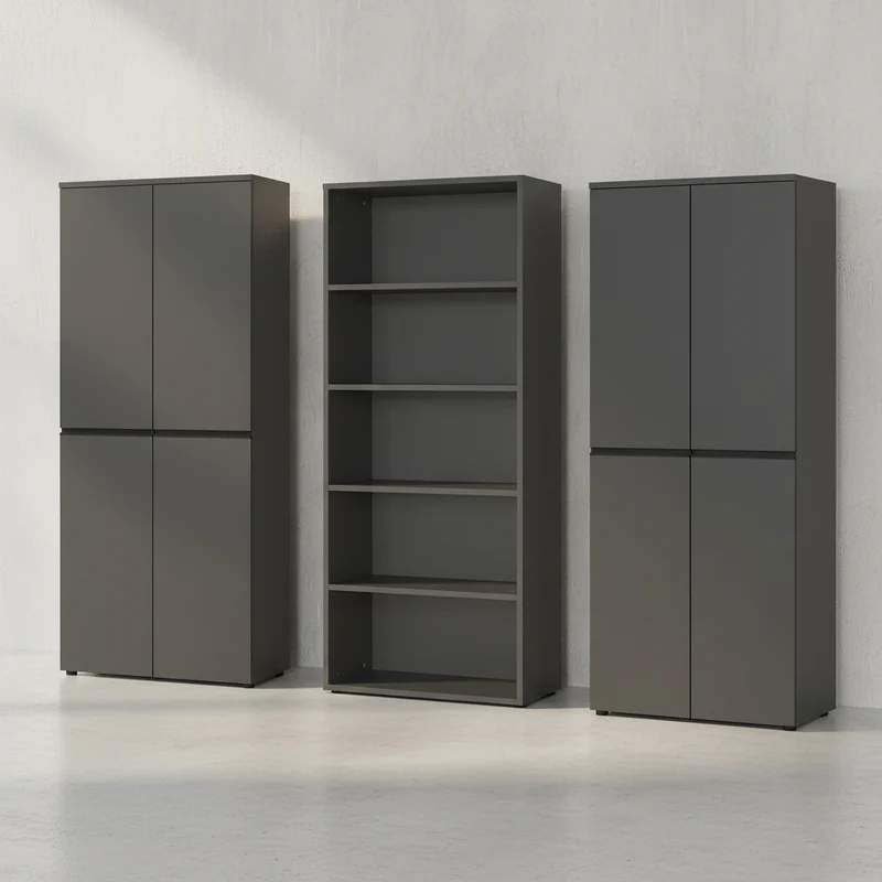 Büro-Set STUTTGART/FRANKFURT 3-teilig | 242x197cm | Schrankwand 5 Ordnerhöhen Soft-Close Graphit