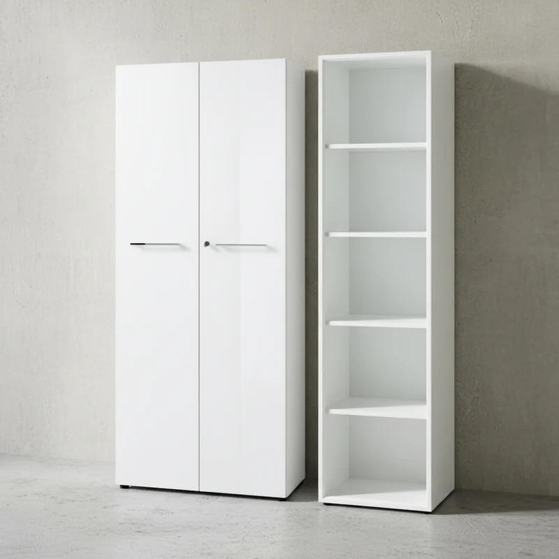 Büro-Set 2-teilig | Schrank & Regal 5 OH | Glas Front & Abschließbar