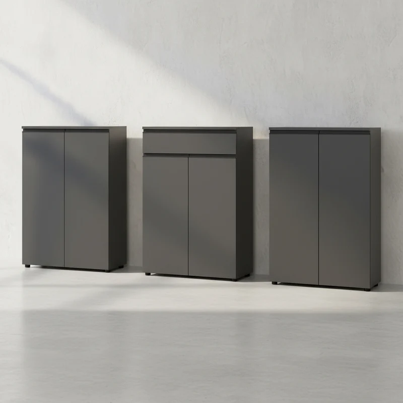 Büro-Set 3-teilig | Aktenschrankwand Soft-Close Graphit | 243x120cm