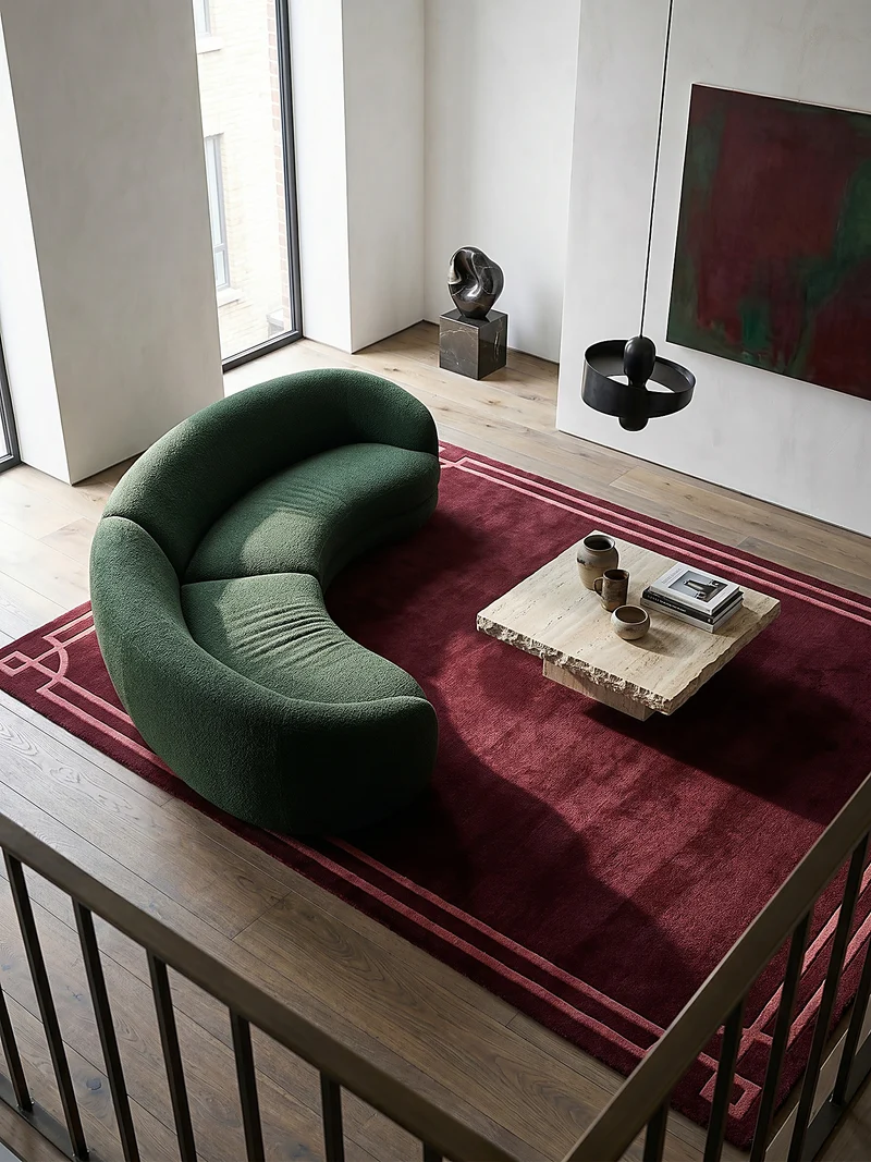 Teppich Kurzflor im Art-Déco-Stil, Klassische Bordüre, Wohnzimmer