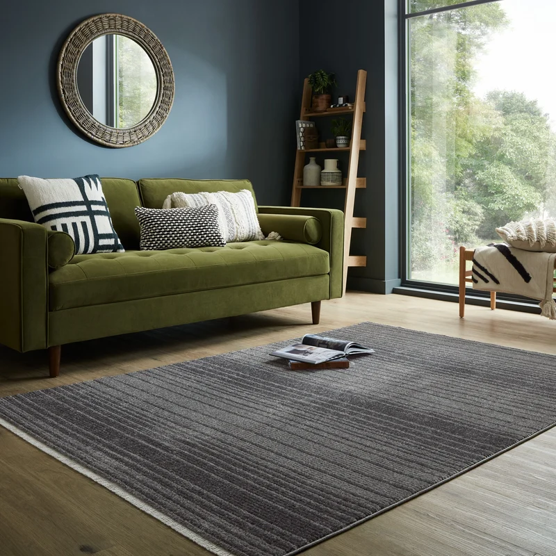 Teppich Modern Gestreift, Kurzflor mit Boho-Quasten