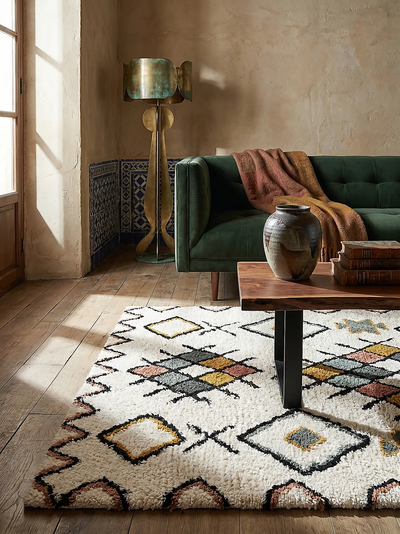 Hochflor Teppich Zottelig aus Wolle, Berber Stil, Shaggy