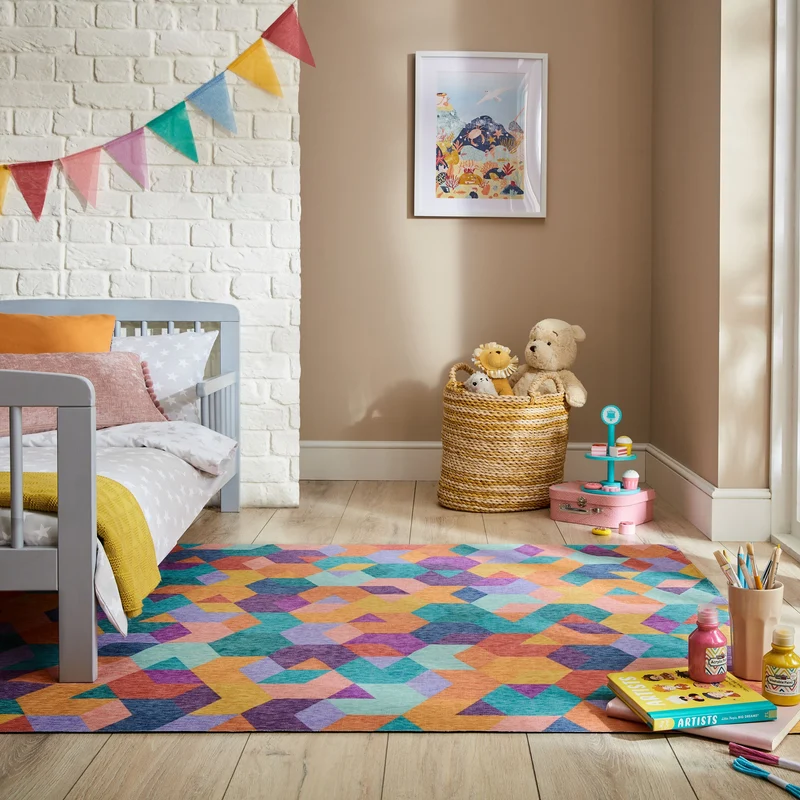 Waschbarer Teppich Hexagon Geometrisch, Wohnzimmer schmutzabweisend