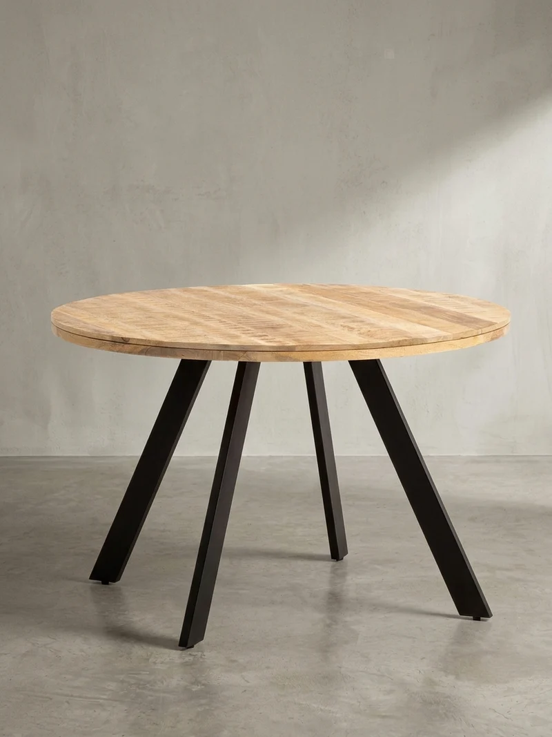 Esszimmertisch – Rund Mango Massivholz 120x120x76 cm Metallbeine