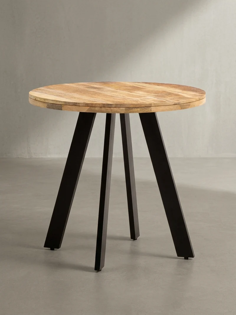 Esszimmertisch – Rund Mango Massivholz 80x80x75 cm Metallbeine Modern