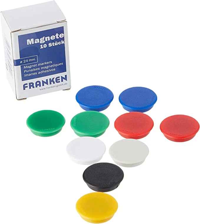 FRANKEN Magnete 32mm Durchmesser - 10 Stück farbsortiert
