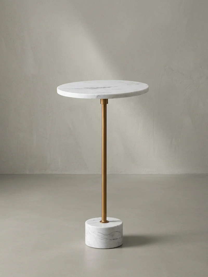 Beistelltisch – Rund Echter Marmor Weiß Gold 30x30x55,5 cm