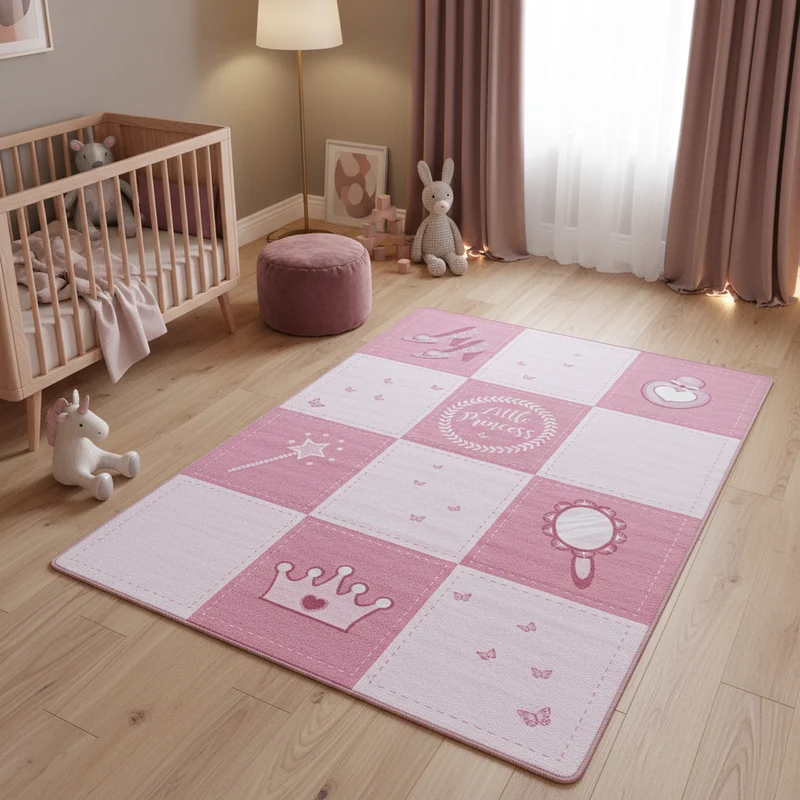 Kinderteppich Flachgewebe Prinzessin – Rutschfest & Waschbar für Kinderzimmer
