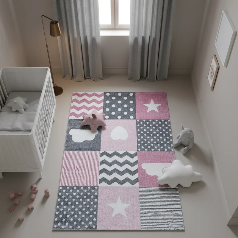 Kinderteppich Herzen & Sterne – Waschbar & Strapazierfähig für Kinderzimmer