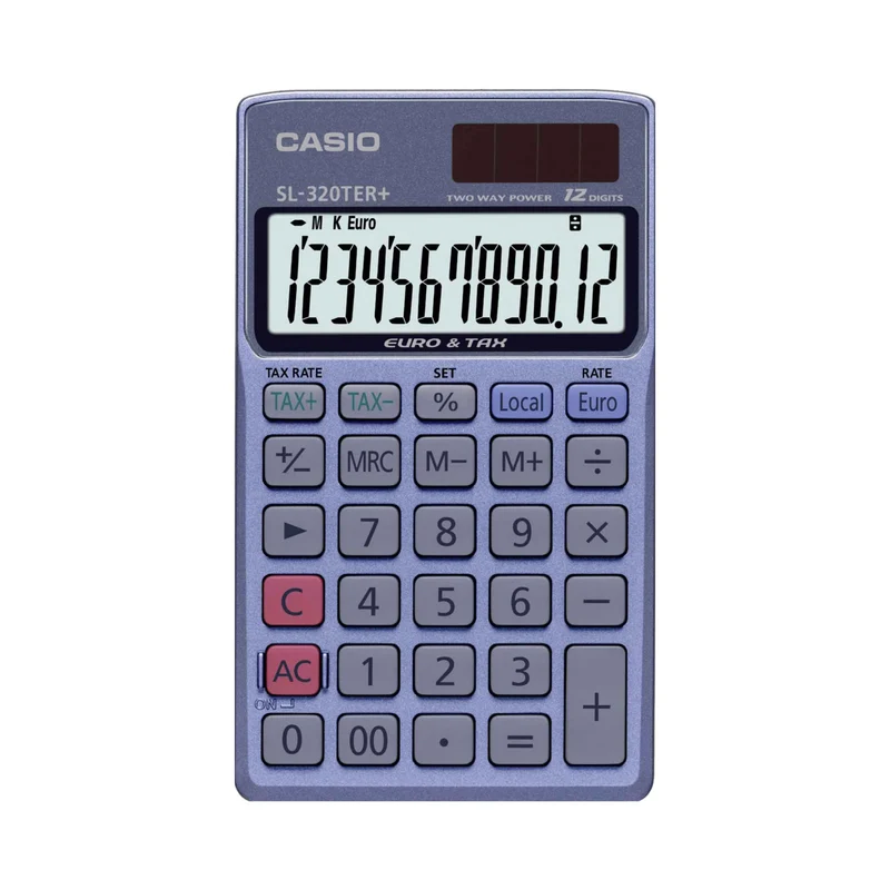 CASIO Taschenrechner SL-320TER+ blau - 12-stellig LCD Display Batterie / Solar