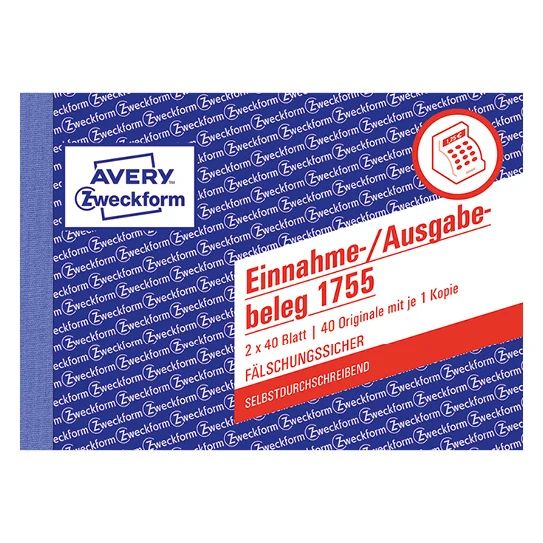 AVERY ZWECKFORM Formularbuch 1755 Einnahme-/Ausgabebeleg