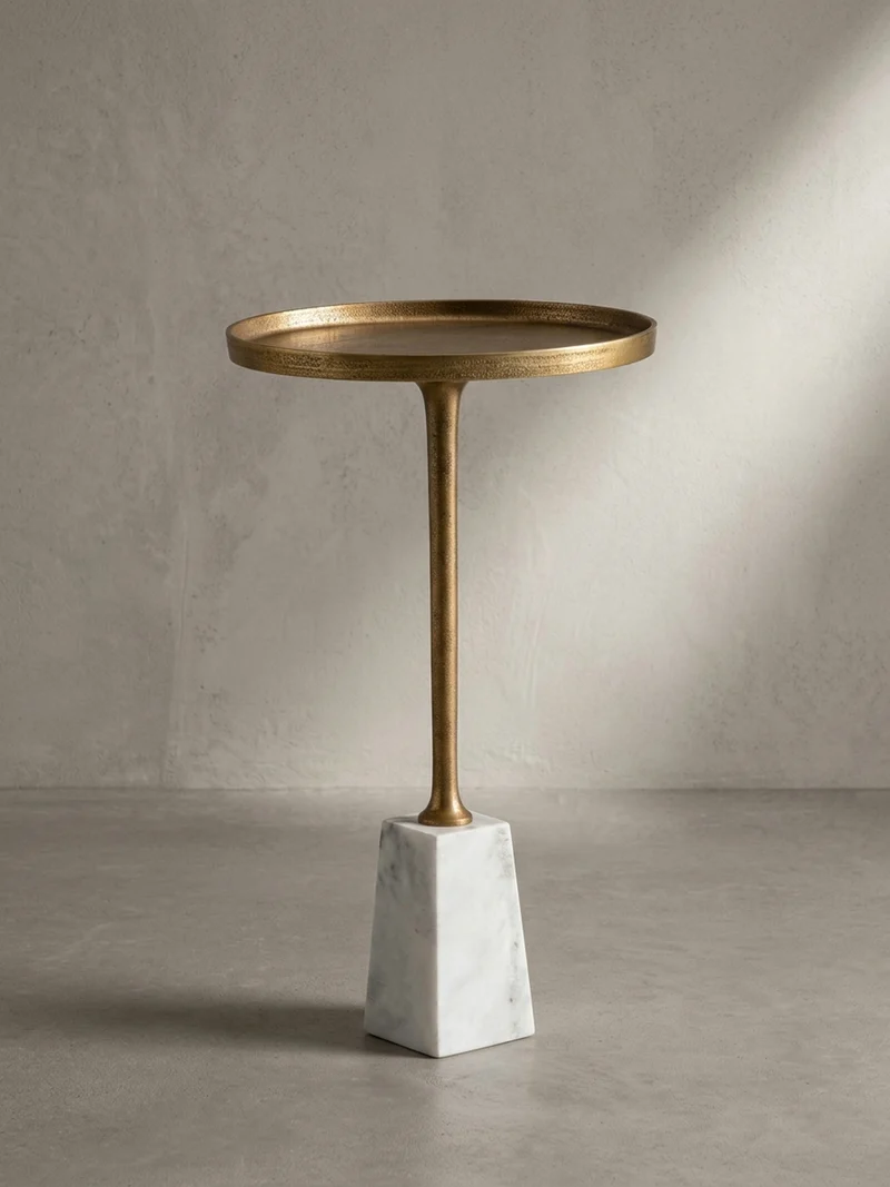 Beistelltisch – Rund Marmor Weiß Gold Metall 34x34x58 cm