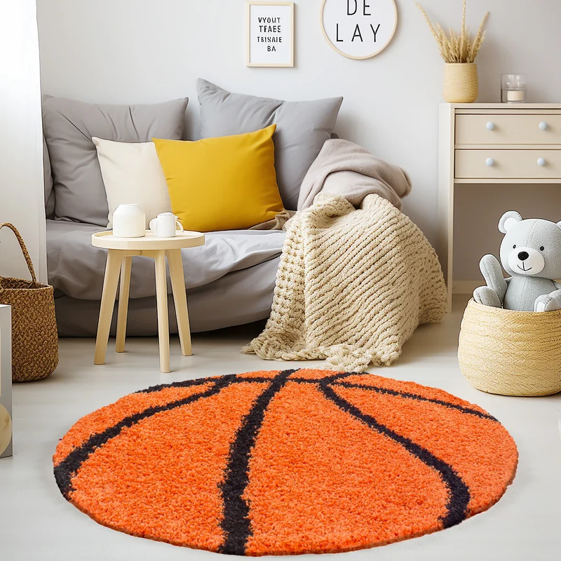 Kinderteppich Hochflor Basketball – Waschbar für Kinderzimmer
