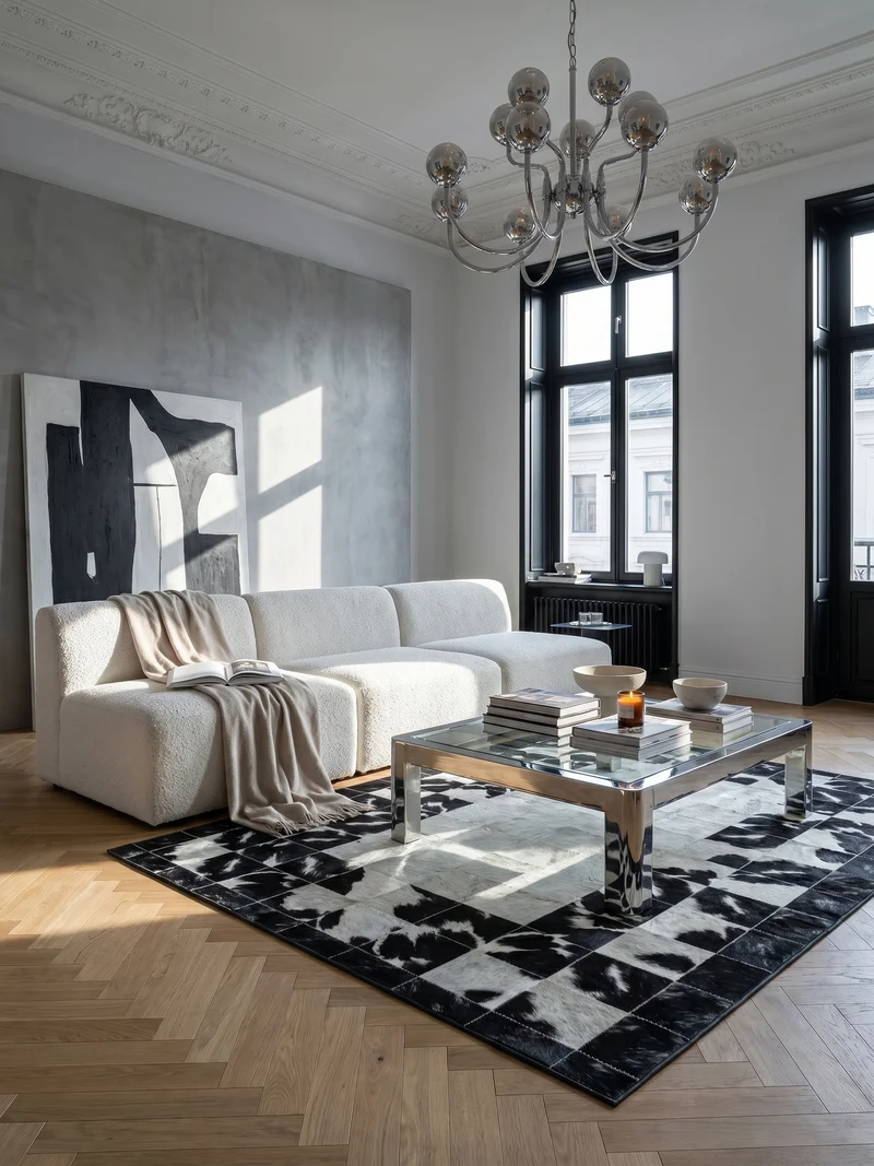 Flachgewebe-Teppich Patchwork-Bordüre – Waschbar mit Rahmen-Design