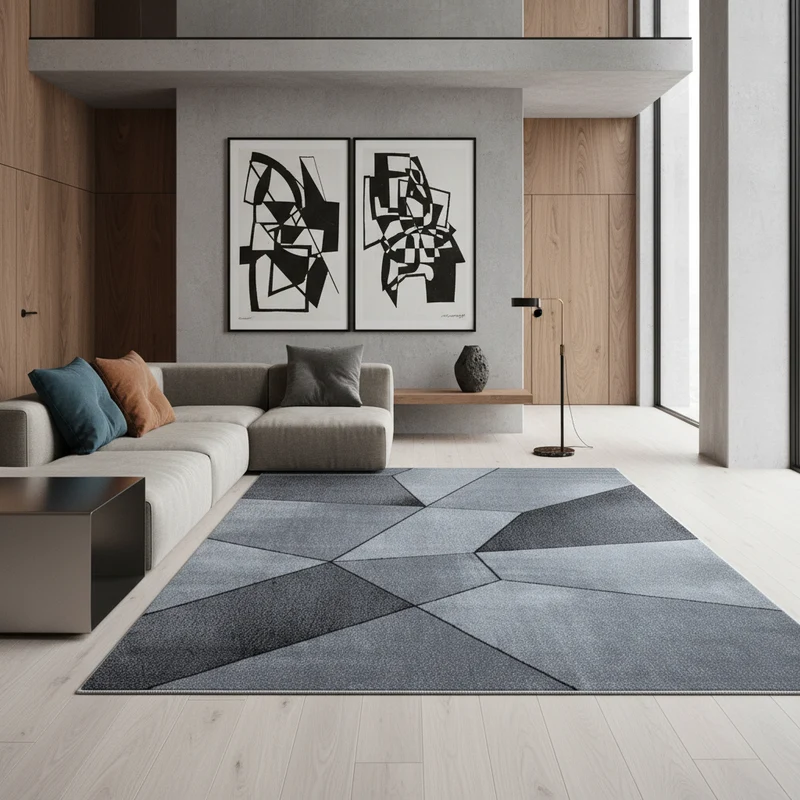Kurzflor-Teppich Polygon-Design – Waschbar | Abstrakte Splitter-Optik | 240k Noppen pro m² für Langlebigkeit