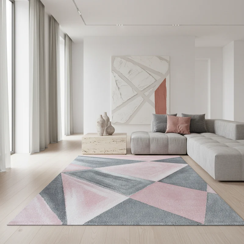 Kurzflor-Teppich Facetten-Muster – Waschbar | Geometrisches Prisma-Design | Saugroboter-geeignet