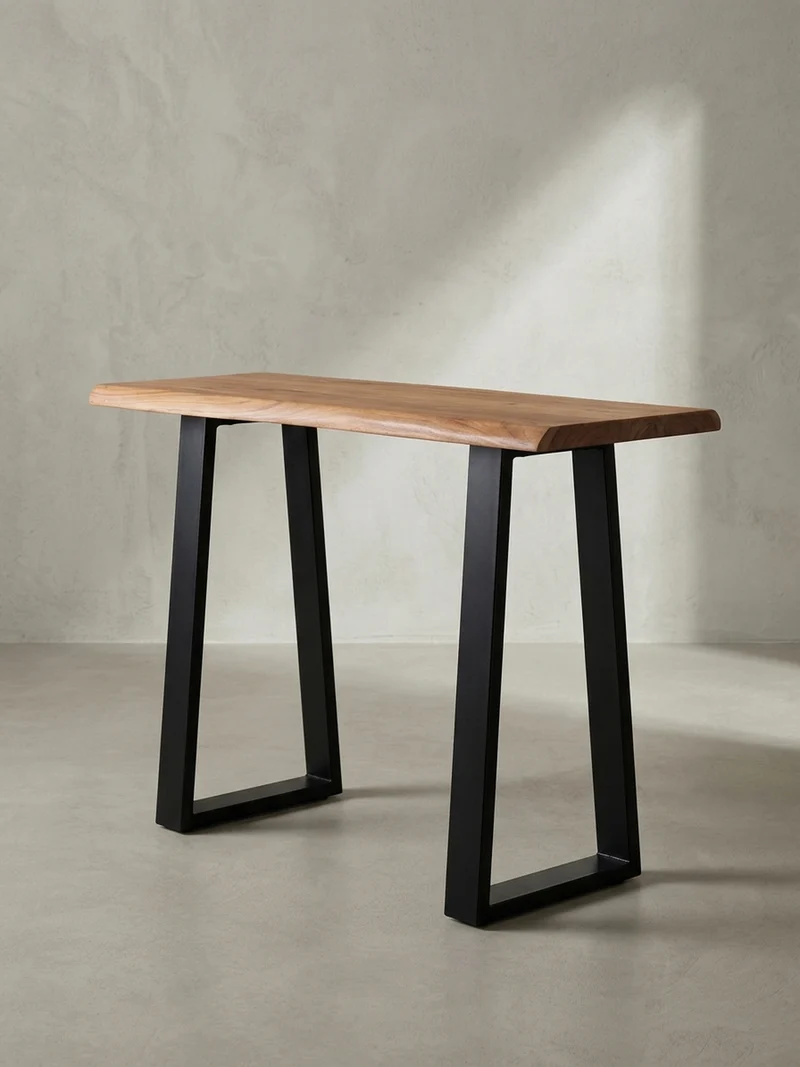 Schreibtisch – Massivholz Akazie, 118x41 cm, Live-Edge Design, schmal