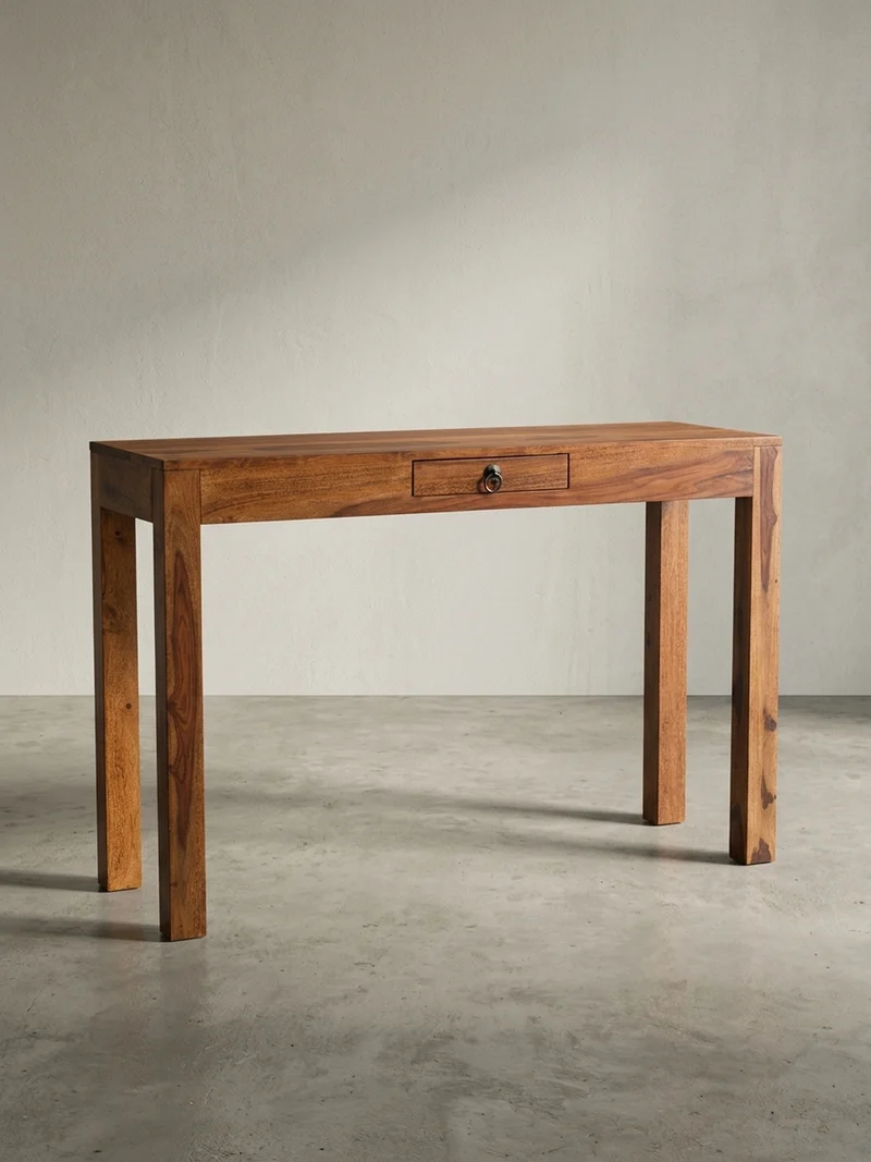 Schreibtisch – Massivholz, 118x40x76 cm, dunkelbraun, kompakt, handgefertigt