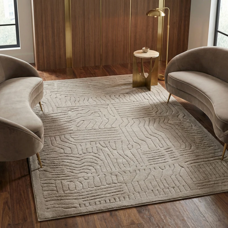 Teppich Strukturflor 3D hoch-tief abstrakt Taupe