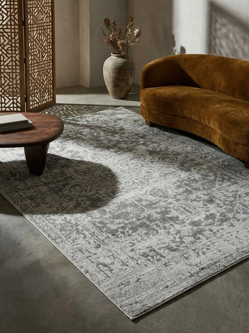 Teppich Kunstfaser kurzflor vintage orientalisch Silbergrau/Dunkelblau