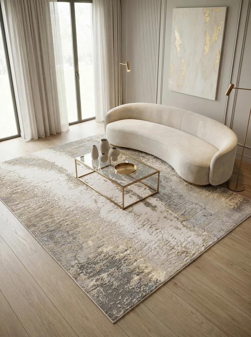Teppich Velours abstrakt Marmoroptik hochglänzend pflegeleicht Grau-Silber-Gold