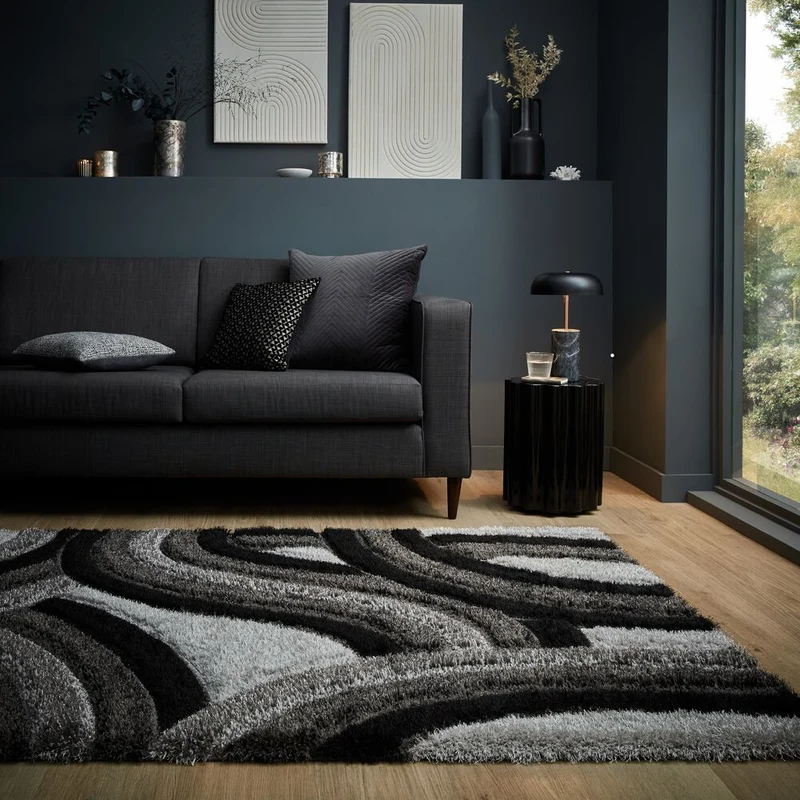 Hochflor-Teppich Wellenrelief · 100 % recyceltes Polyester · 40 mm