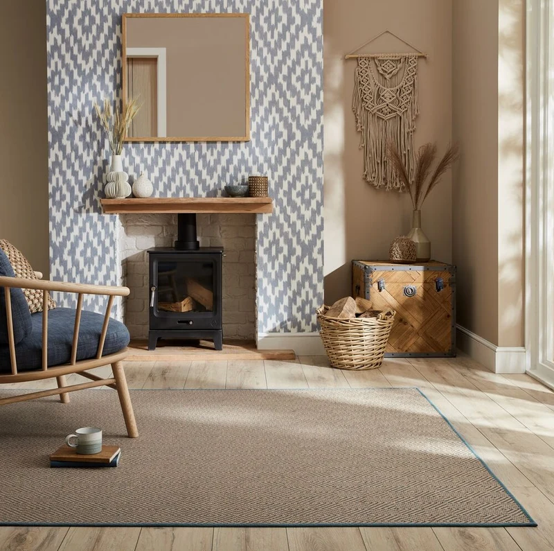 Jute-Teppich Diamantmuster · 100 % Jute · 5 mm Naturprofil