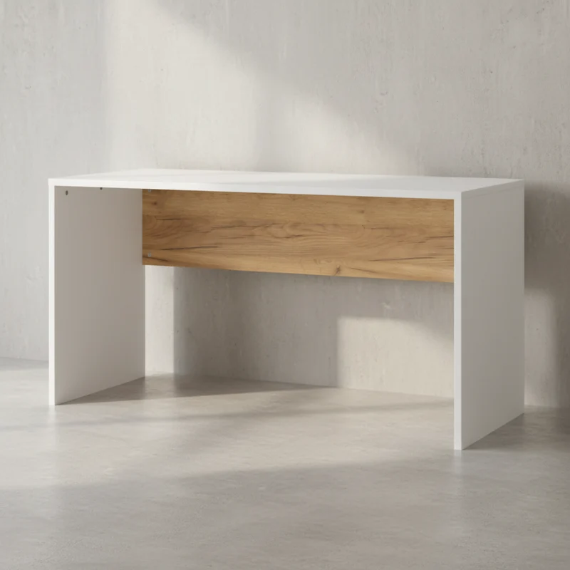 Schreibtisch – Beige/Weiß, 140x60x75 cm, Wangenschreibtisch mit Knieblende, stoßfest