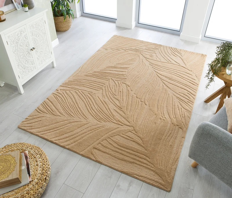 Wollteppich Blatt-Relief · 100 % Wolle · 14 mm Mittelflor