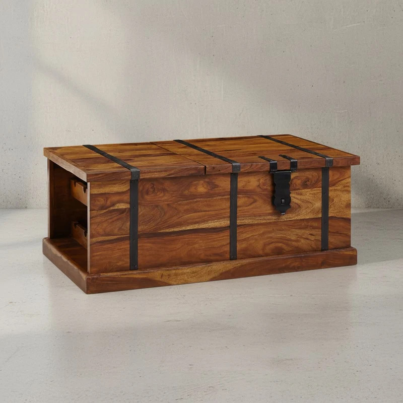 Couchtisch Massivholz mit integriertem Weinregal und Stauraum 100x60x40cm