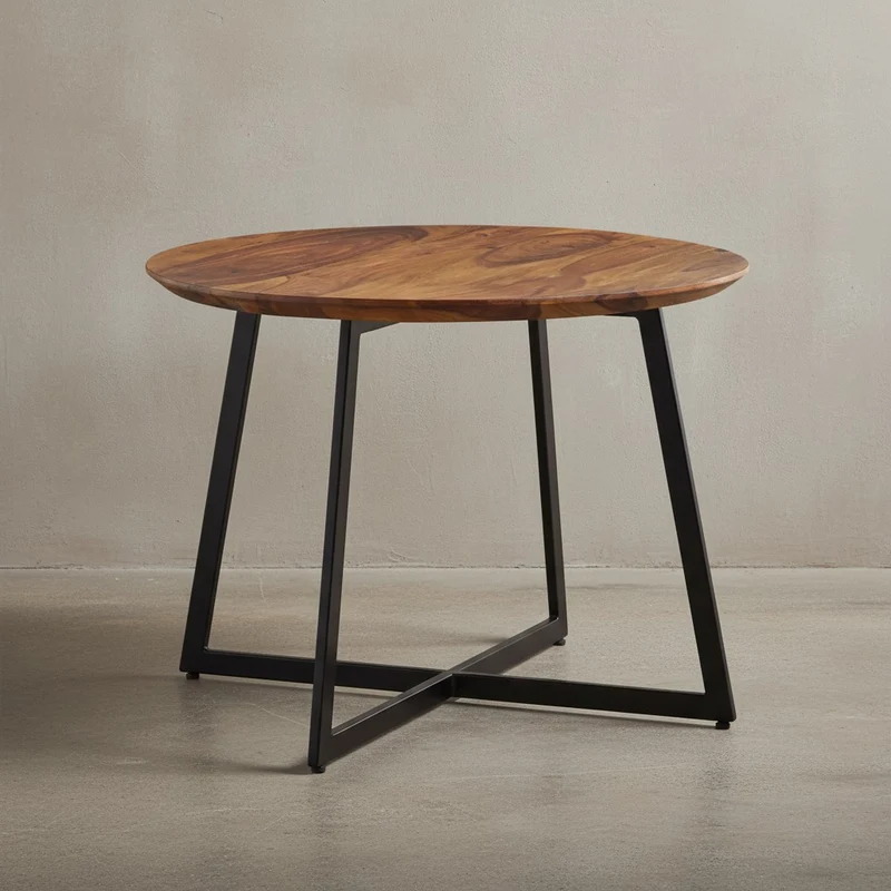 Couchtisch Rund, Sheesham Massivholz, Modernes Design, Maße 60x60x45 cm