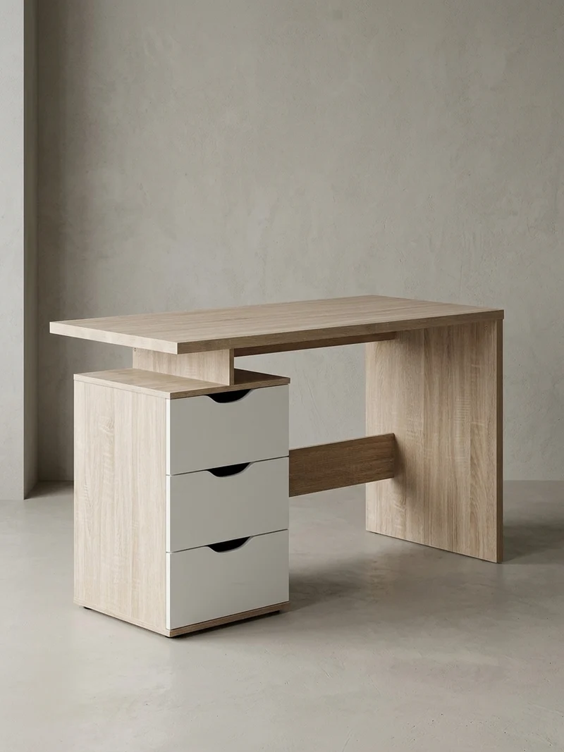 Schreibtisch – Sonoma Weiß, 120x76x53 cm, 3 Schubladen, stilvoll