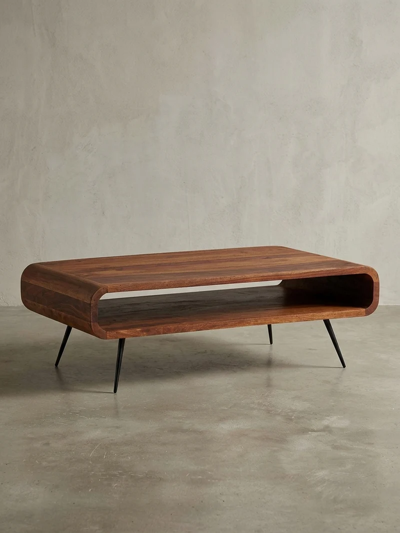 Wohnzimmertisch Massivholz Sheesham, Modernes Design mit Staufach