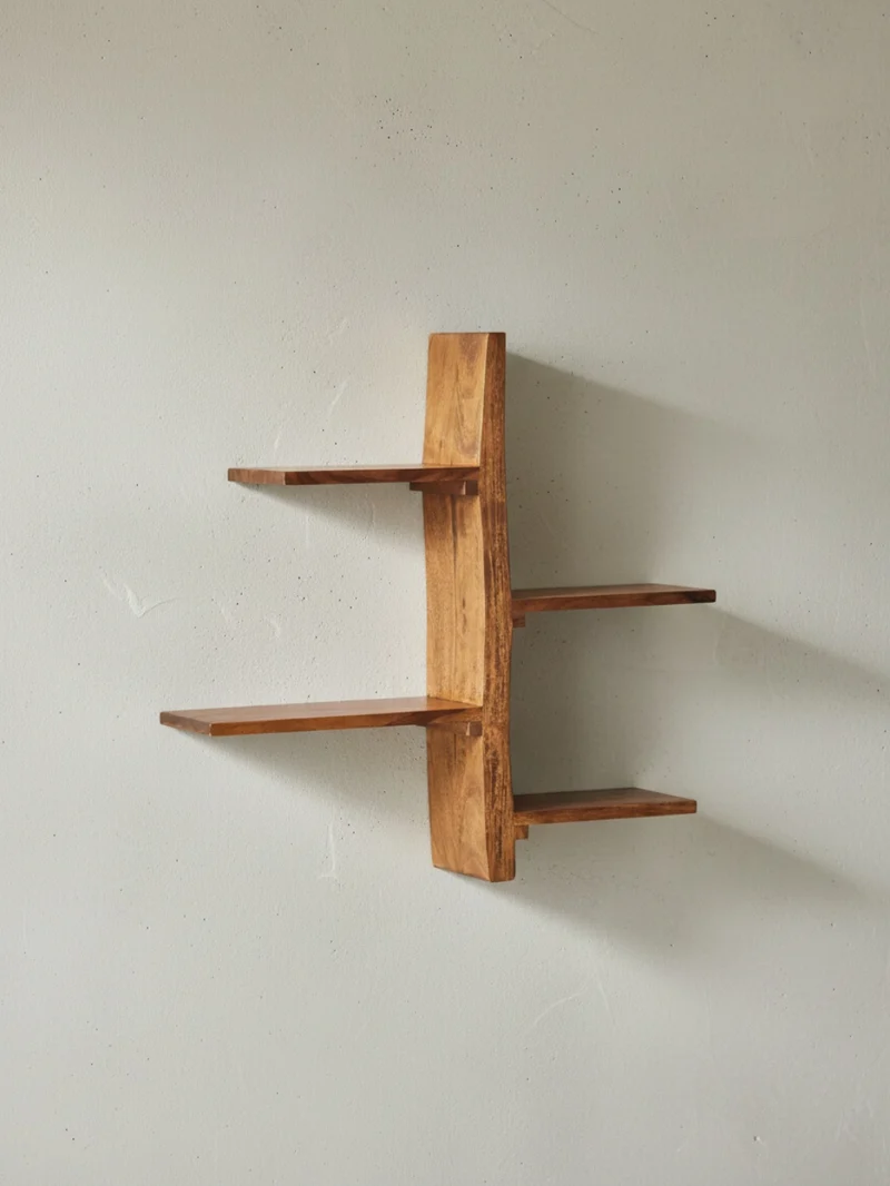Wandregal Massivholz Baumform 58x60x15 cm mit 4 Ablagen