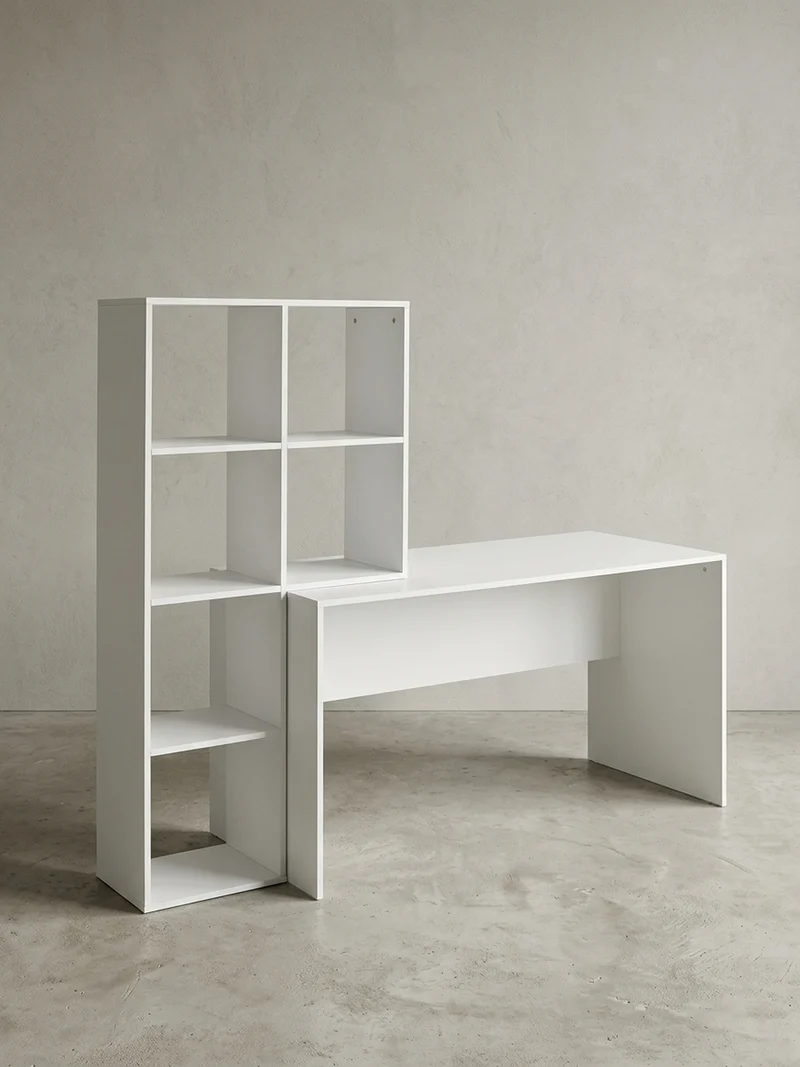 Schreibtisch – mit Regal, groß, puristisches Design, Melaminharzbeschichtung