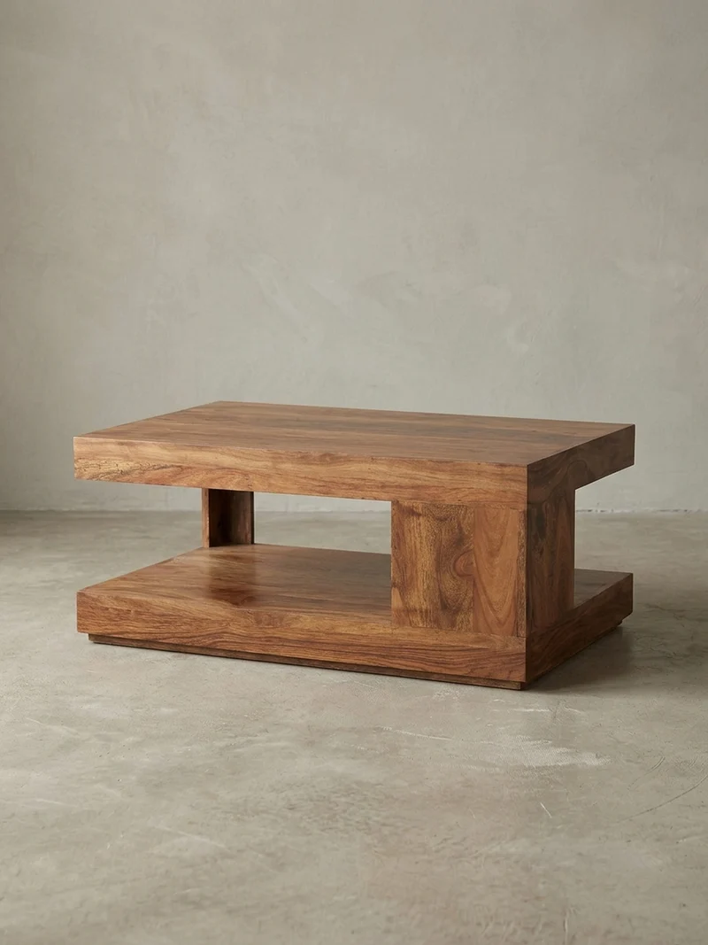 Couchtisch Sheesham Massivholz, 90x60 cm, Einzigartige Maserung, 30 kg Belastbarkeit