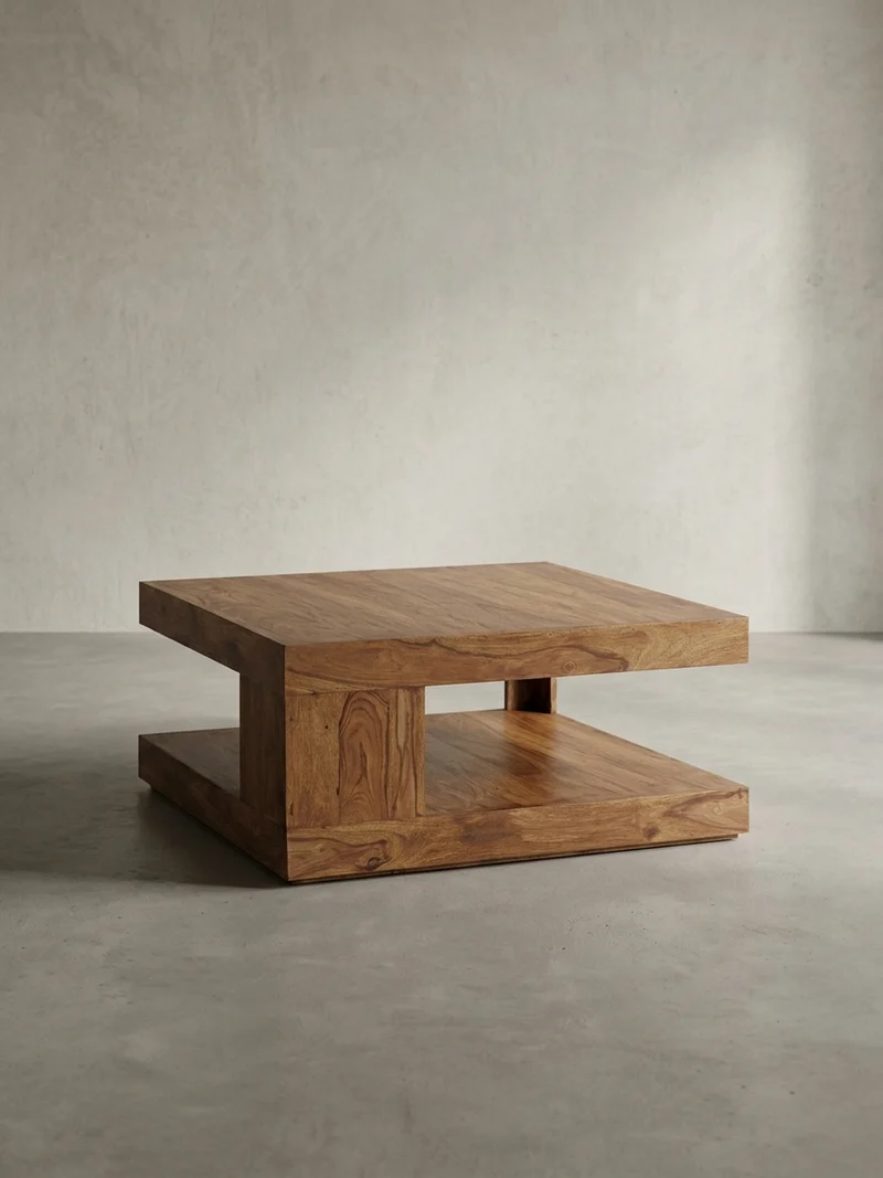 Couchtisch Sheesham Massivholz, Quadratisch, Maße 90x90 cm, Einzigartiges Unikat