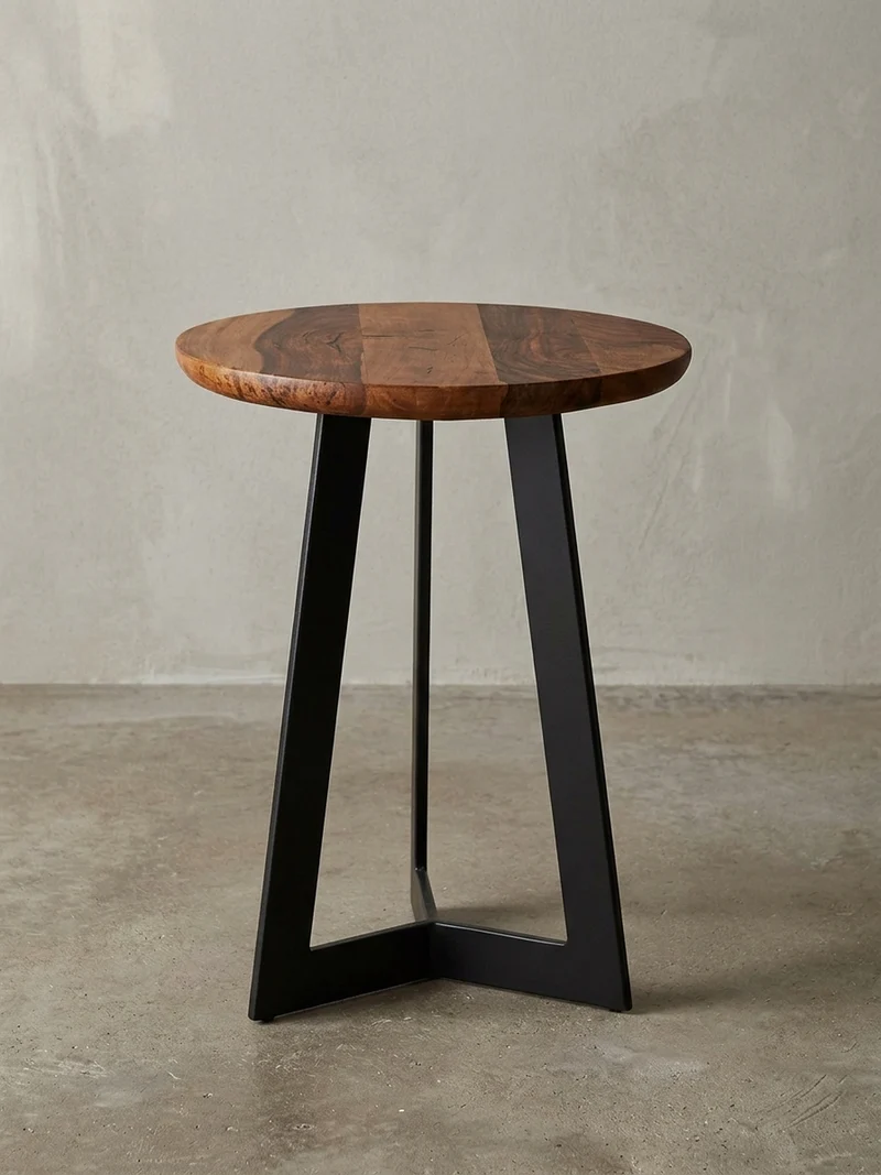 Beistelltisch – Holz Metall Braun Schwarz 40x40 cm Industrial Maserung