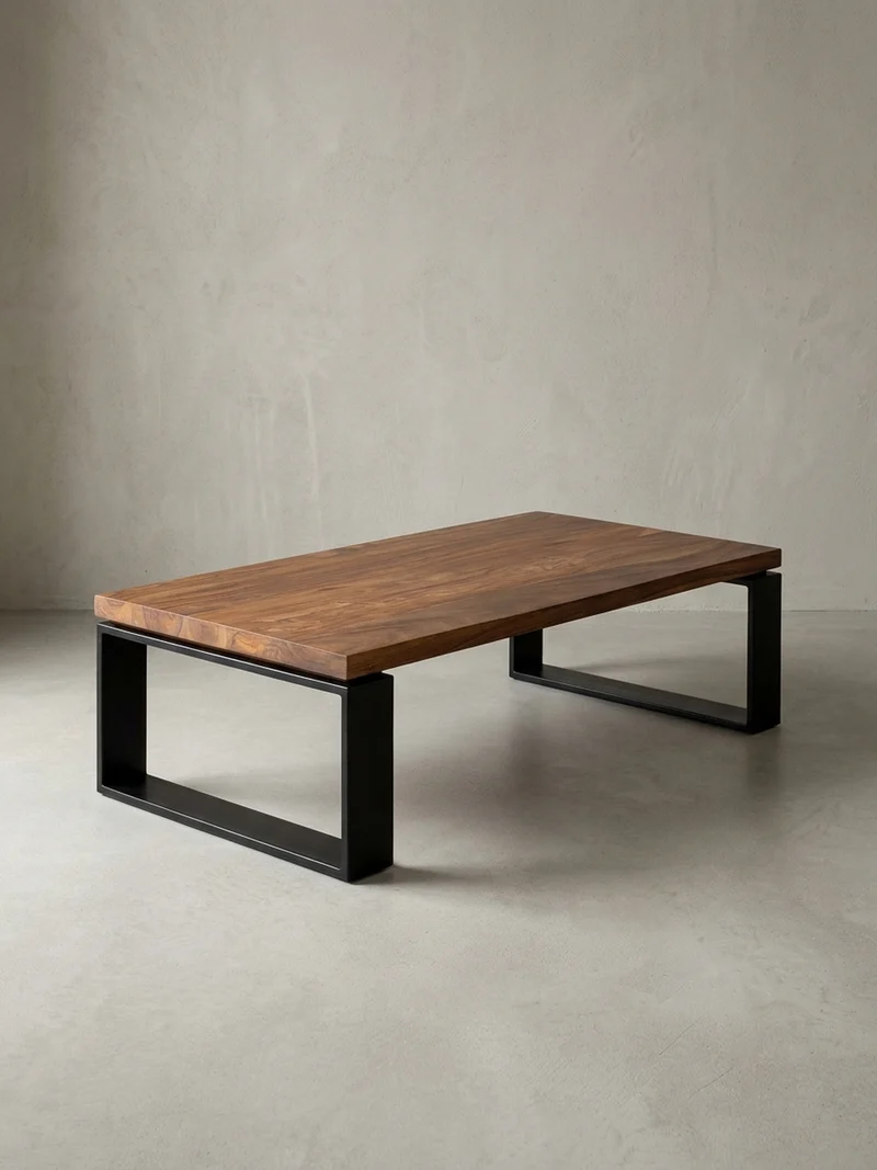Couchtisch aus Holz und Metall, Industriedesign, Einzigartige Maserung, 115x60x35 cm
