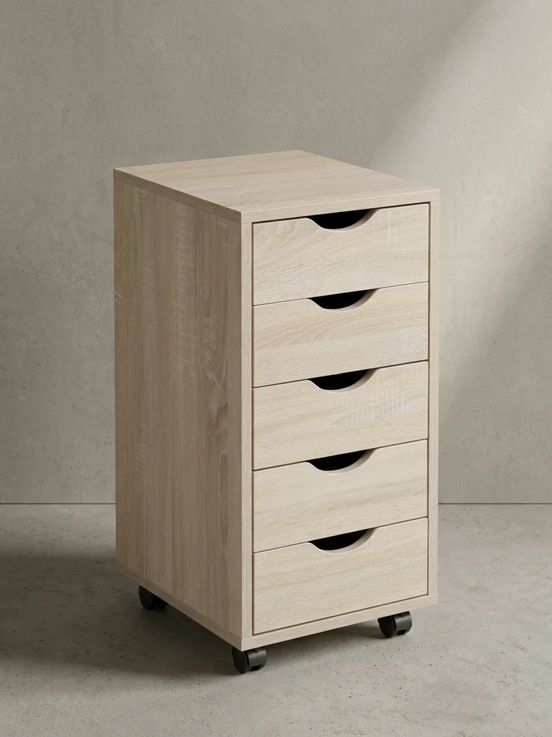 Rollcontainer – MDF-Holz, Sonoma, 5 Schubladen, Rollen, für Büro oder Wohnzimmer