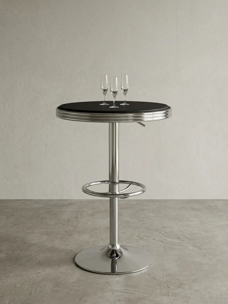 Bartisch – Retro-Stil, höhenverstellbar, Aluminiumoptik, Kunstleder